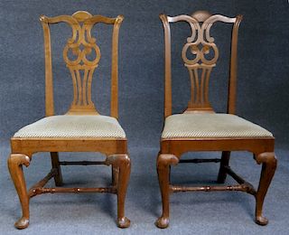 PR OF 18THC. CT QUEEN ANNE "OWL BACK" CHAIRS