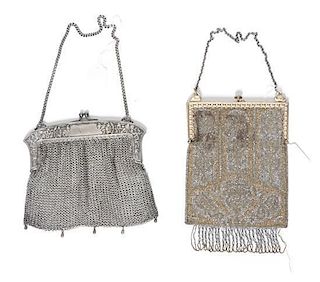 A German Silver Mesh Purse, Width of first 5 3/8 inches.