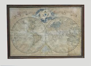 1755 MAP OF THE WORLD IN 2 HEMISPHERES BY THE KING