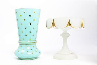 Two French Opaline Glass Articles, Height of taller 8 7/8 inches.