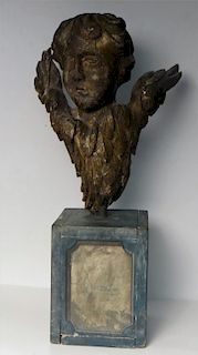 CONTINENTAL 19THC. WOOD CARVING OF ANGEL