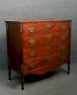 CURLEY MAPLE SHERATON 4 DRAWER CHEST