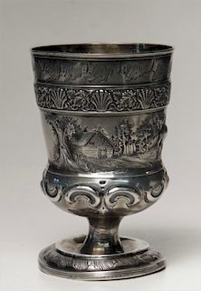 ENGLISH STERLING SILVER GOBLET W/ SCENIC BAND