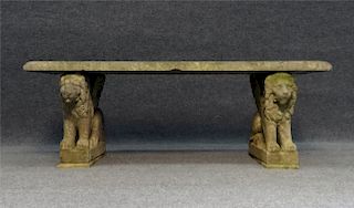 MARBLE BENCH W/ LION HEAD SUPPORTS, 19THC.