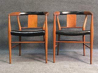 PR OF MID CENTURY MODERN CHAIRS W/ LEATHER SEATS