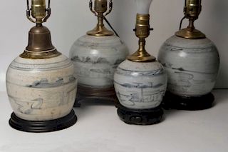 4 19THC. ORIENTAL GINGER JAR LAMPS