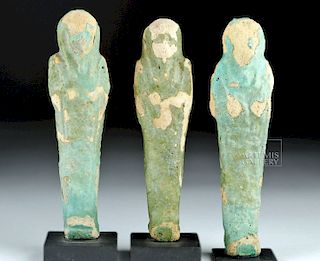 Trio of Egyptian Green Glaze Faience Ushabtis