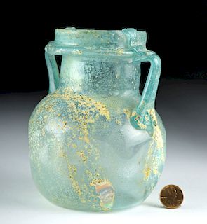 Roman Glass Jar w/ Handles - Nice Iridescence