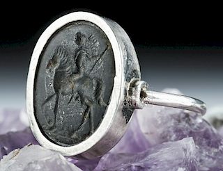 Roman Silver Ring w/ Onyx Intaglio - Alexander