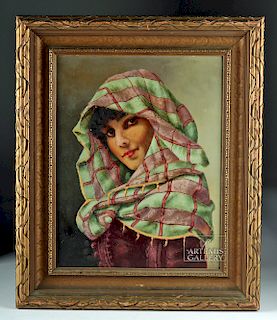 Framed H. Possner Portrait of Woman in Head Scarf, 1932