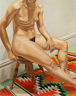 Philip Pearlstein, (American, b. 1924), Female Model on Stool with Indian Rug, 1972
