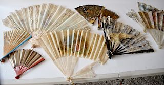 Group of ten various hand fans in various states of condition. widths 9 inches to 24 inches 
***If this lot is not picked up on Sat....