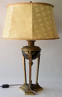 Bronze and gilt bronze urn made into a table lamp (shade as is). total height 30 inches ***If this lot is not picked up on Sat. 9/2...