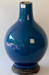 Large Chinese blue vase with bulbous body, early 20th century. 
height 20 1/2 inches 
***If this lot is not picked up on Sat. 9/22, ...