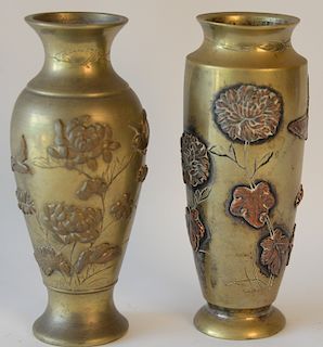 Two Chinese bronze vases, one with multi metal flowers. 
height 6 inches 
***If this lot is not picked up on Sat. 9/22, Sun. 9/23, o...