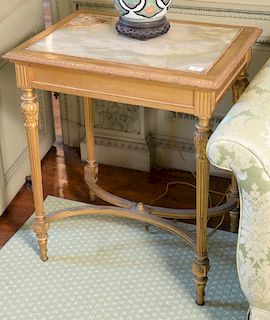 Louis XVI style table with inset onyx. 
height 30 1/4 inches, top: 19 3/4" x 26" 
***If this lot is not picked up on Sat. 9/22, Sun....