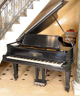 Steinway and Sons baby grand piano, ebonized, #129530, overstrung scale pat Dec 20 1859 May 28, 1872 New York, raised letters: minia...