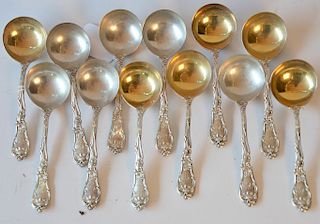 Set of twelve sterling silver soup spoons, some with gold wash.
8.2 troy ounces 
***If this lot is not picked up on Sat. 9/22, Sun. ...