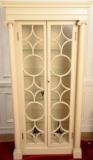 Pair of Empire style white painted crystal cabinets. 
height 68 inches, width 33 1/2 inches, depth 21 inches 
***If this lot is not ...