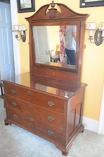 Mahogany three piece Victorian bedroom set to include custom made three drawer chest and mirror two door armoire with initials carve...