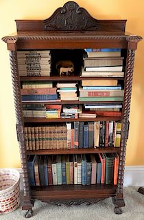 Victorian bookcase with twisted columns, initialed ASB. 
height 62 inches, width 31 1/2 inches, depth 14 inches 
***If this lot is n...