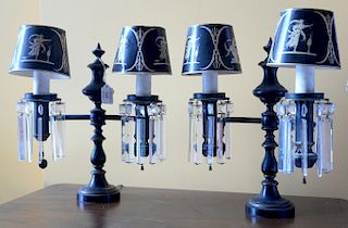 Pair of bronze argand style lamps with prisms, now electrified. 
height 15 inches 
***If this lot is not picked up on Sat. 9/22, Sun...