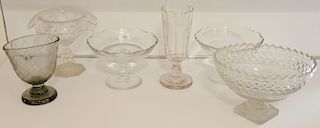 Six large crystal pieces, Anglo Irish compotes, crystal footed vase (as is). 
heights 5 3/4 inches to 10 inches 
***If this lot is n...