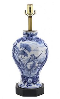 A Delft Ceramic Vase, Height of vase 12 inches.