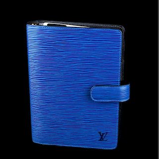 Small Louis Vuitton Blue Epi Leather Ringed Agenda