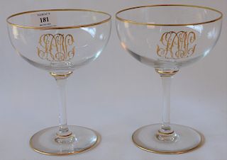 Ten large crystal wine goblets, monogrammed. 
height 6 3/4 inches, diameter 5 1/4 inches 
***If this lot is not picked up on Sat. 9/...
