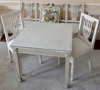 Five piece lot to include with painted settee, two chairs, table, and window bench. 
***If this lot is not picked up on Sat. 9/22, S...