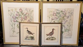 Four piece lot to include two still life hand colored engravings of flowers "Medium Flore Purpureo" and "Medium Flore Argenteo" and ...