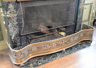 Brass fire fender mounted with fire tool holders. 
total height 30 inches, width 62 3/4 inches 
***If this lot is not picked up on S...