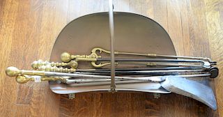 Five brass topped fire tools and holder, American 19th century. 
shovel: height 33 inches 
***If this lot is not picked up on Sat. 9...