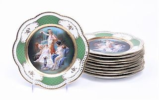 A Set of Ten Bavarian Porcelain Dessert Plates, Diameter 8 3/8 inches.
