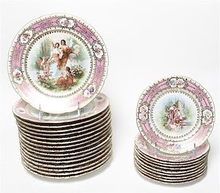 A Royal Vienna Style Porcelain Partial Dinner Service, Diameter of dinner plates 9 1/2 inches.