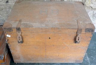 Large oak Victorian fitted silver chest, monogrammed HB