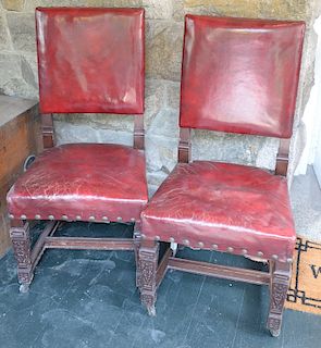 Set of twelve Victorian leather upholstered dining chairs