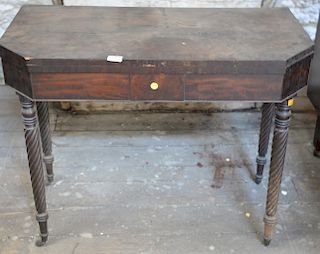 Three piece lot Sheraton mahogany game table, Victorian table with spiral turned legs (as is), and a French bed with caned back. ***If this lot is ...