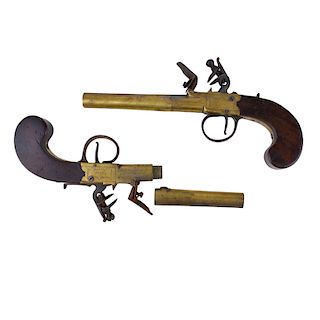 Pair of Elias Joseph Brass Flintlock Pistols