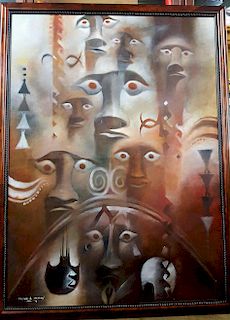 CristiÌÁn ArÌ©valo Pakarati Easter Island Mythological Painting HUGE