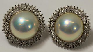 JEWELRY. Pair of Signed 18kt Gold, Mabe Pearl and