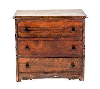 An American Pine Diminutive Chest of Drawers, Height 22 x width 24 1/4 x depth 13 inches.
