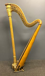 Fine Satin Wood Harp, Signed