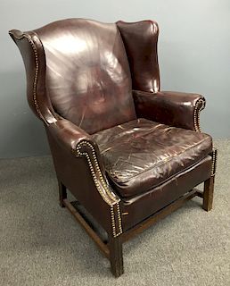 Chippendale style Red Leather Wing Chair