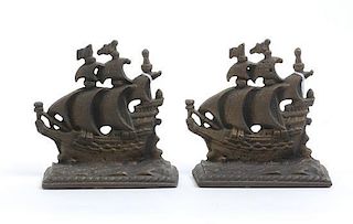 A Pair of American Bronze Book Ends, Width 4 5/8 inches.