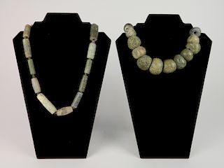 2 Pre-Columbian jade-ite stone necklace