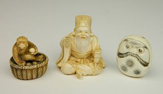 3 Carved ivory Netsuke