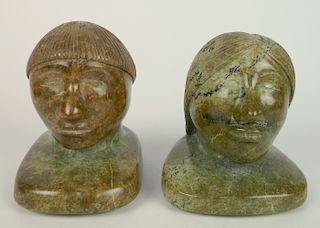 2 Inuit carved stone busts
