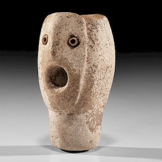 Limestone Human Head Effigy Pipe, From the Collection Jan Sorgenfrei, Ohio